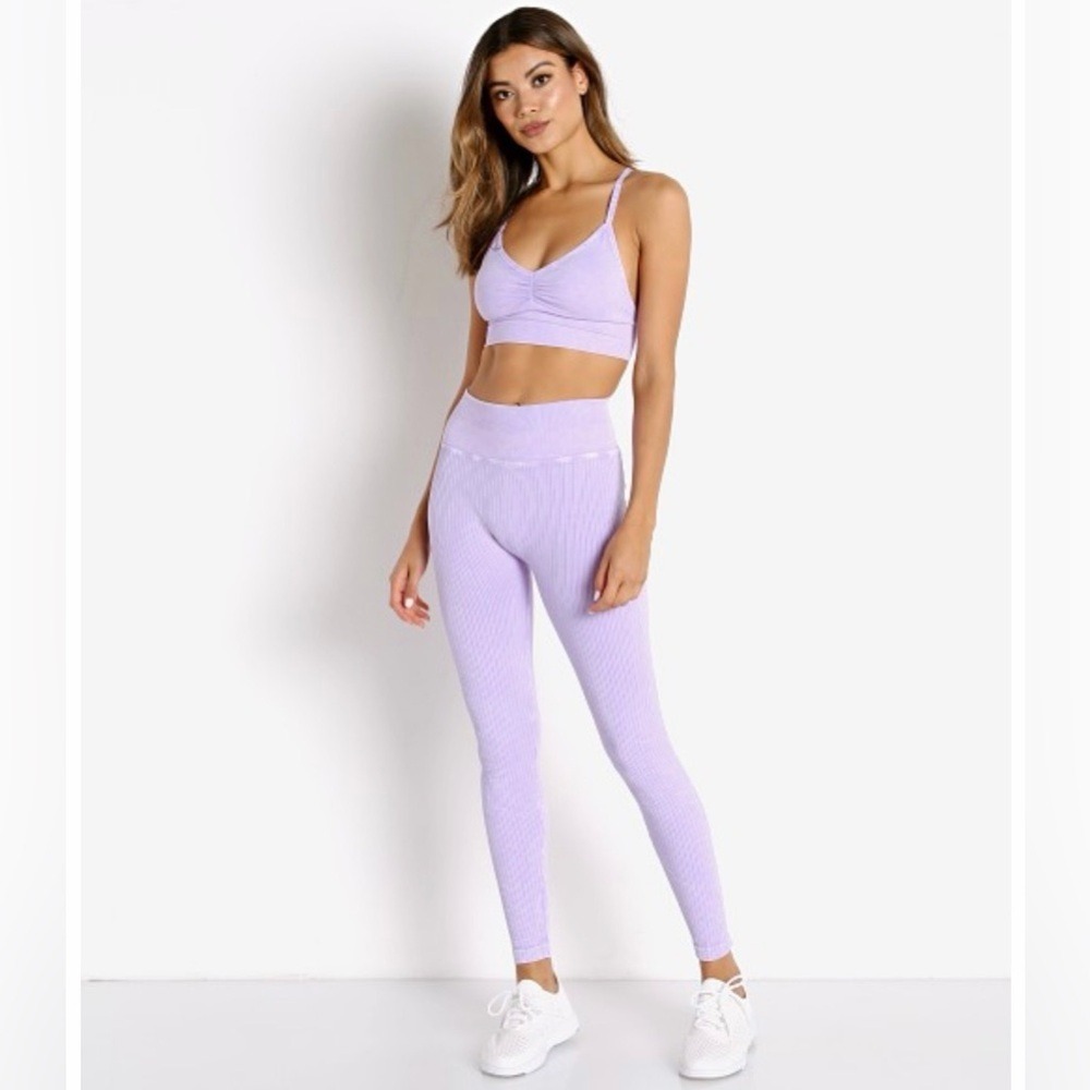 Nux 3x2 Lavender Purple Ribbed Leggings small NWOT